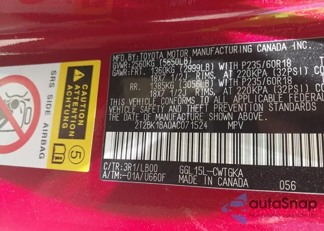 2010 Lexus Rx 350 from USA, damaged, VIN 2T2BK1BA0AC071524